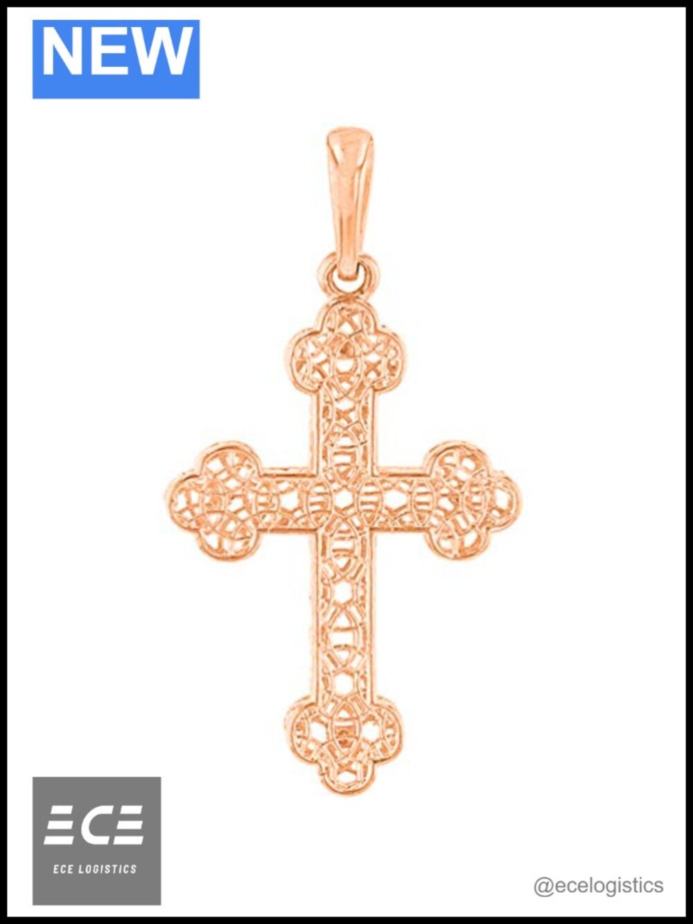 14k Rose Gold Filigree Eastern Orthodox Cross Pendant